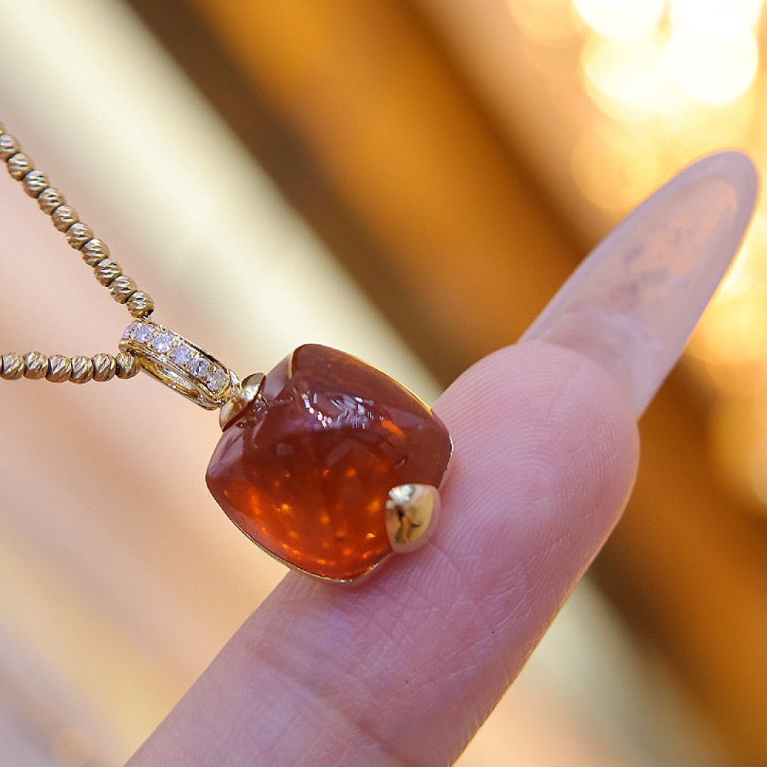 14k Gold 10.43 Ct Natural Spessartine & Diamond Pendant( Without Chain ) - 4