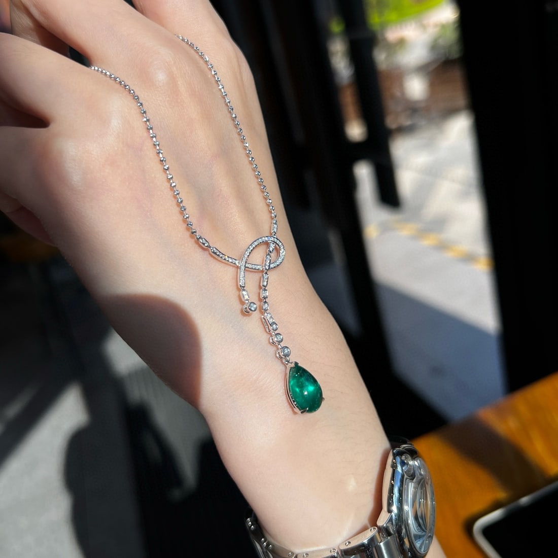 14k Gold 4.18 Ctw Natural Emerald & Diamond Necklace - 2