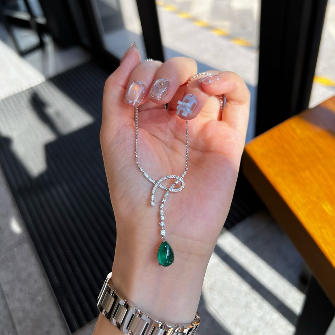 14k Gold 4.18 Ctw Natural Emerald & Diamond Necklace - 3