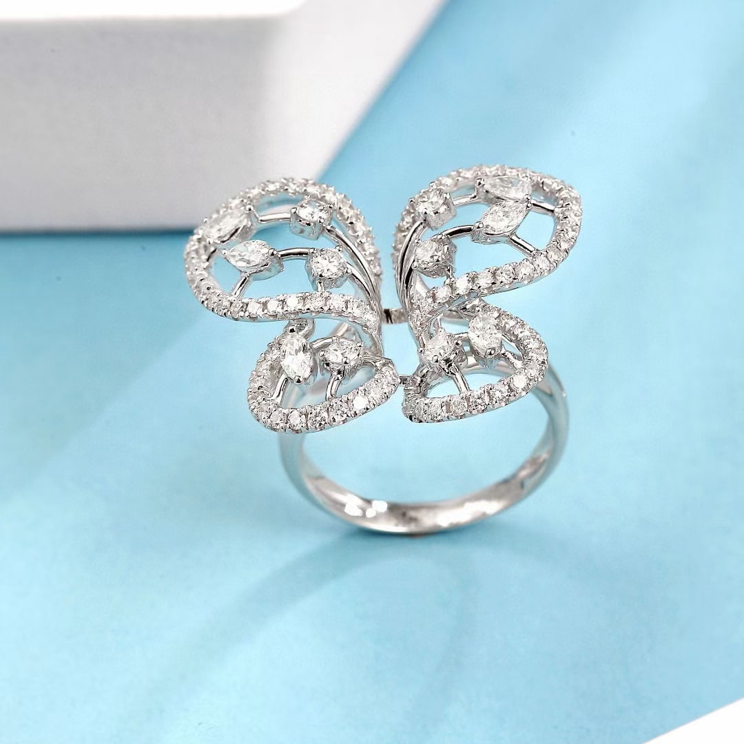 14k Gold 1.20 Ctw Natural H Diamond & Butterfly Ring - 3