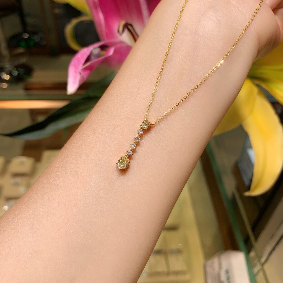 14k Gold 0.60 Ctw Natural Yellow Diamond & Diamond Necklace - 3