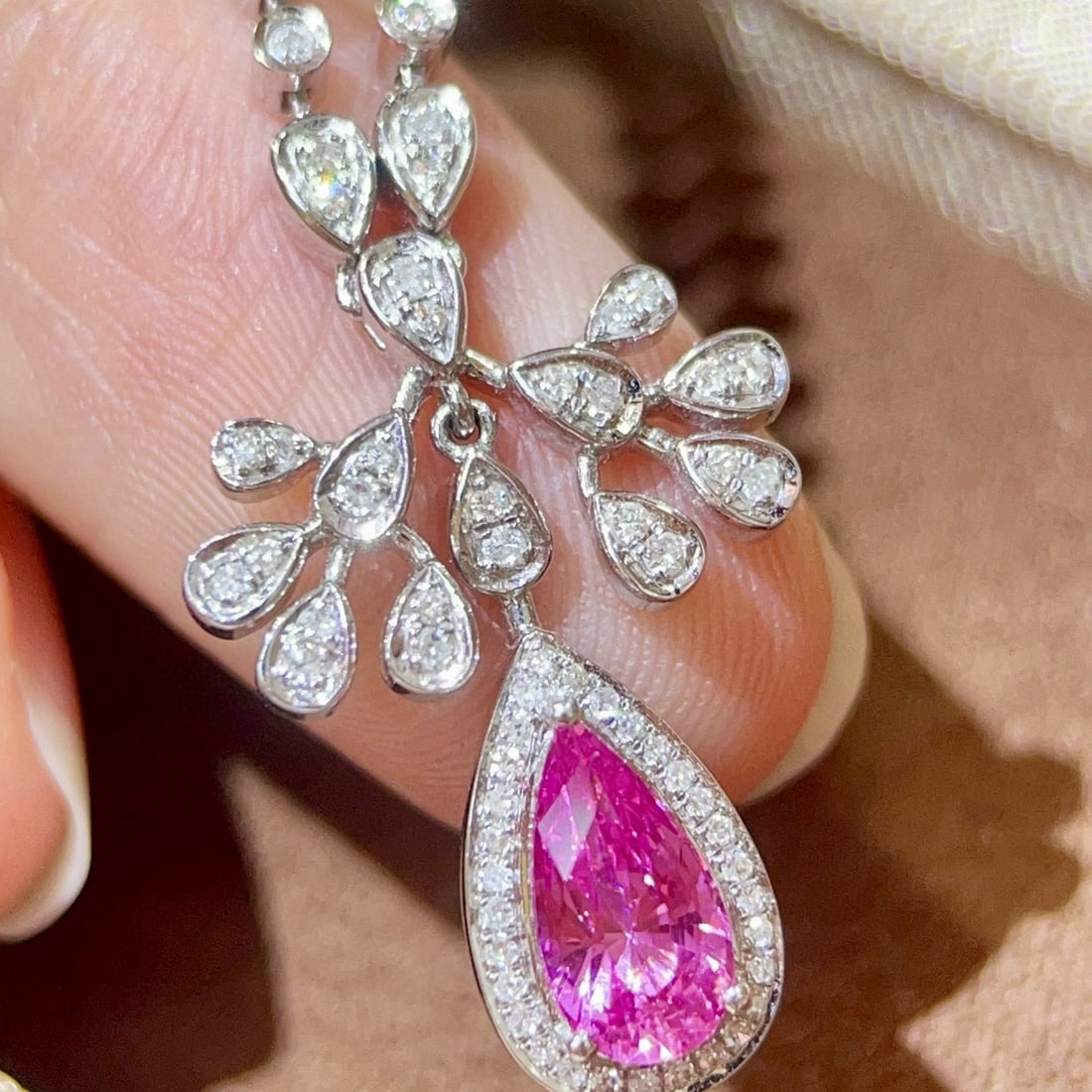 14k Gold 1.43 Ctw Natural Padparadscha Sapphire & Diamond Necklace - 2