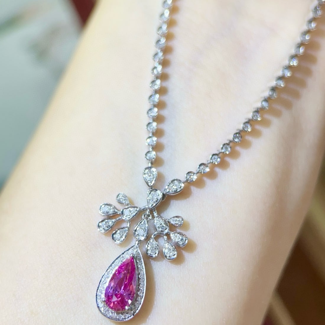 14k Gold 1.43 Ctw Natural Padparadscha Sapphire & Diamond Necklace - 3