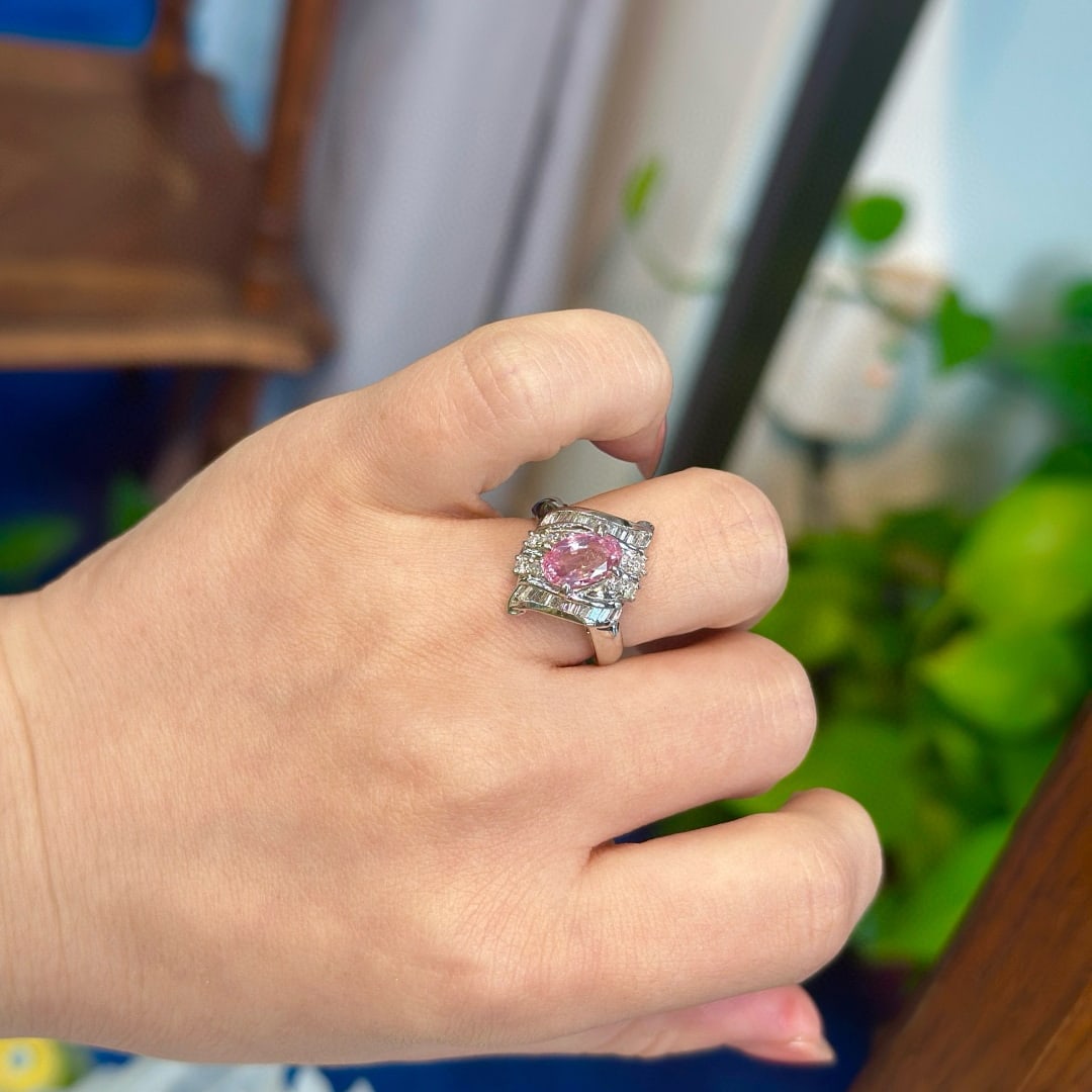 14k Gold 2.48 Ctw Natural Padparadscha Sapphire & Diamond Ring - 5