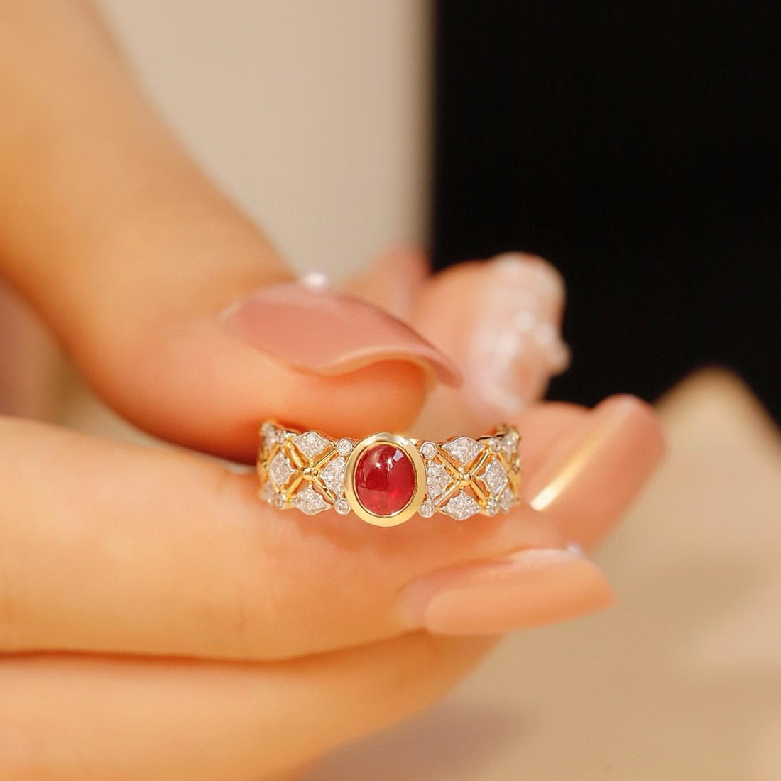 14k Gold 0.71 Ctw Vivid Red Natural Ruby & Diamond Ring - 4