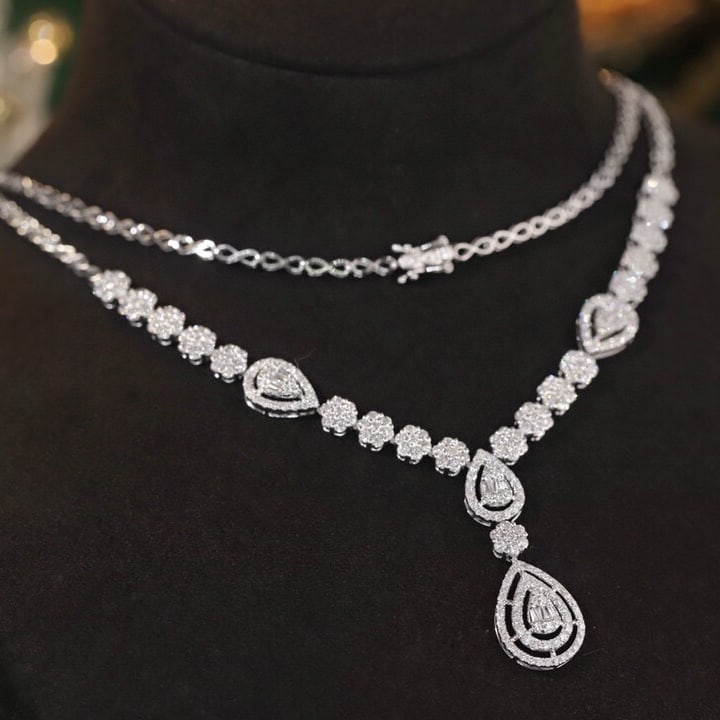 14k Gold 3.9 Ct Natural H Diamond Necklace - 4
