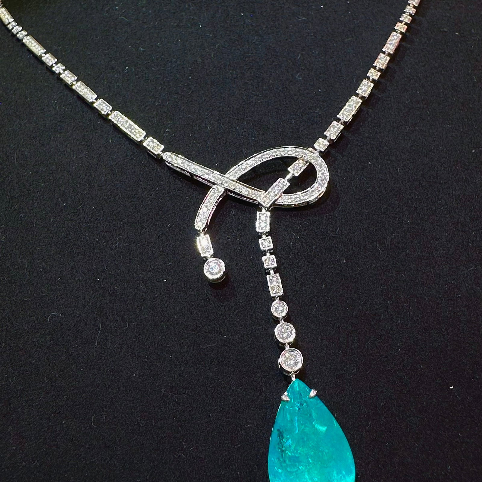 14k Gold 7.25 Ctw Natural Paraiba Tourmaline & Diamond Necklace - 2