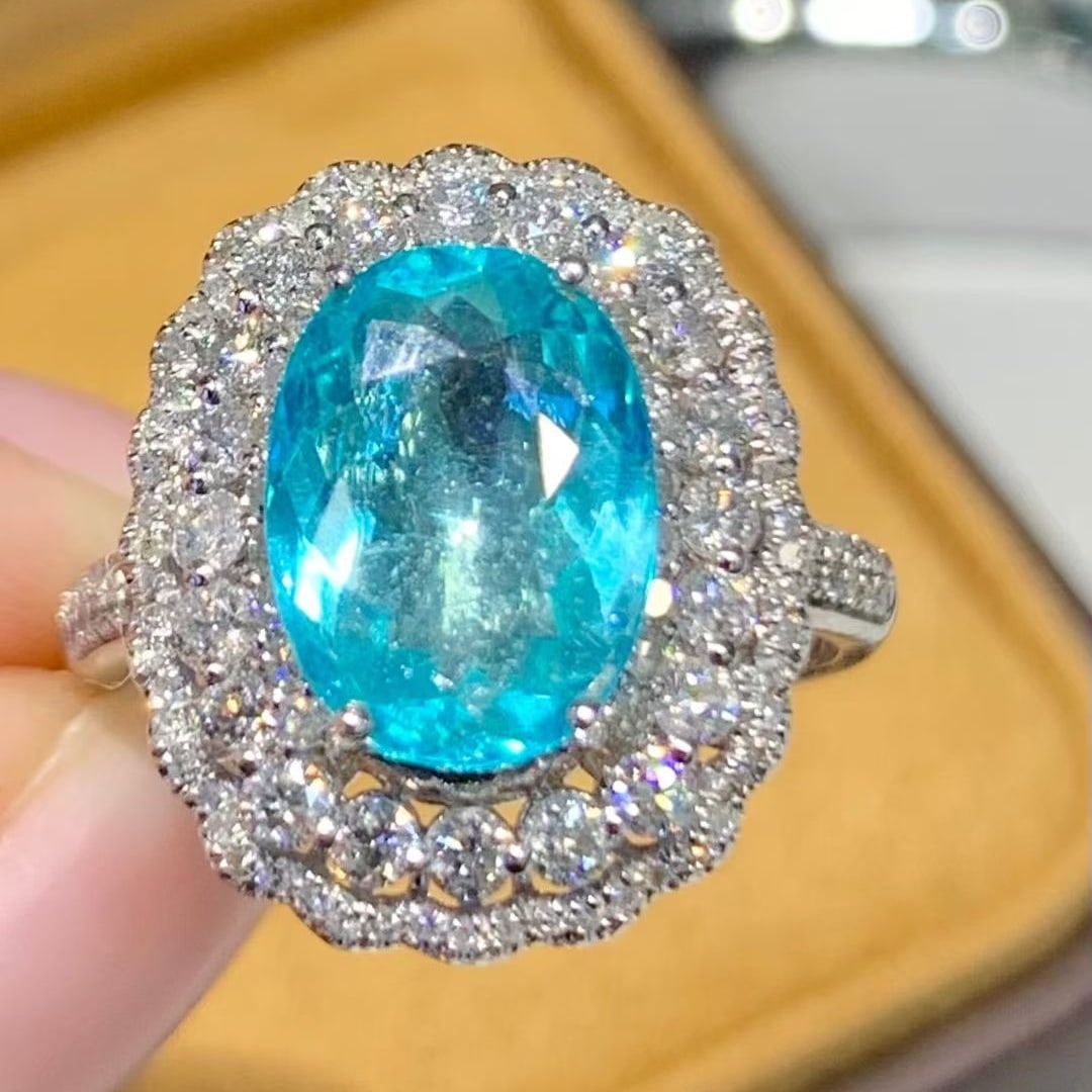 14k Gold 2.95 Ct Natural Paraiba Tourmaline & Diamond Ring - 2