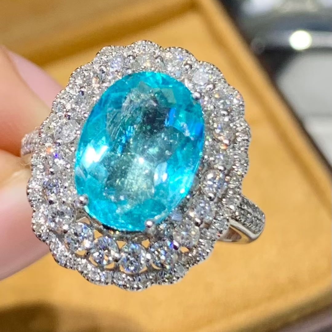 14k Gold 2.95 Ct Natural Paraiba Tourmaline & Diamond Ring - 3