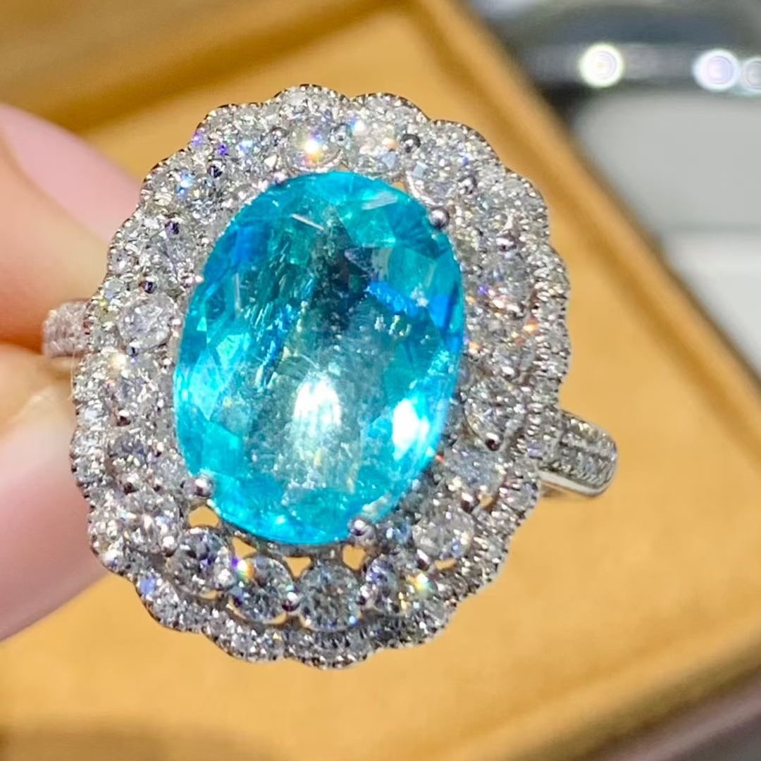 14k Gold 2.95 Ct Natural Paraiba Tourmaline & Diamond Ring - 4