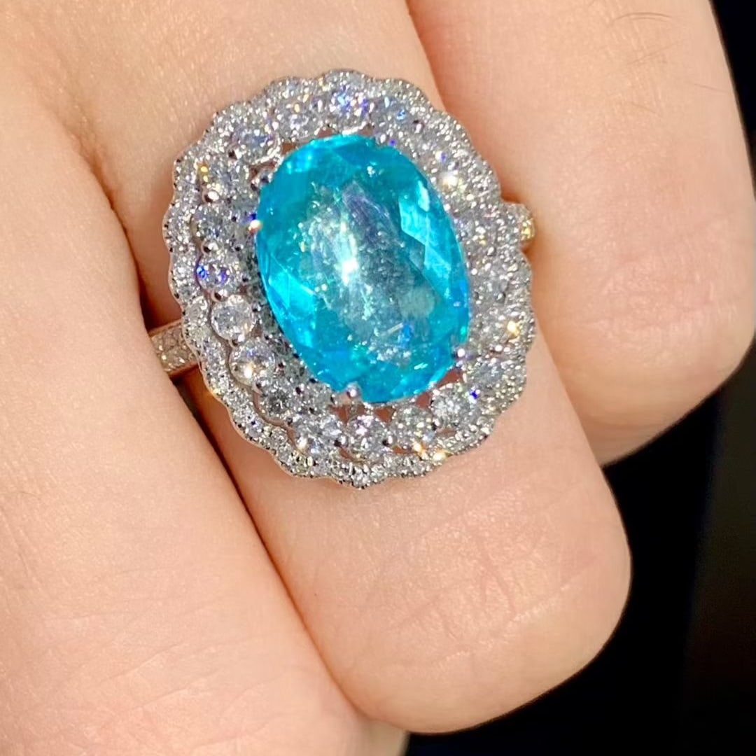14k Gold 2.95 Ct Natural Paraiba Tourmaline & Diamond Ring - 5
