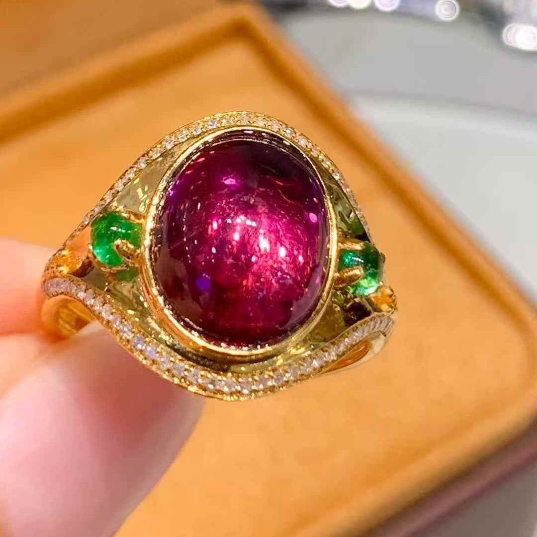 14k Gold 4 Ct Natural Tourmaline & Diamond Ring - 4