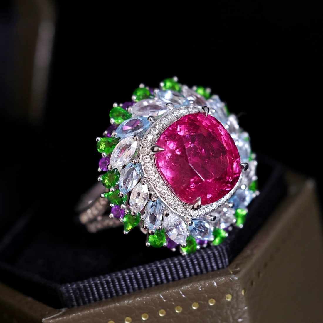 14k Gold 7.35 Ctw Natural Tourmaline & Diamond Ring - 2