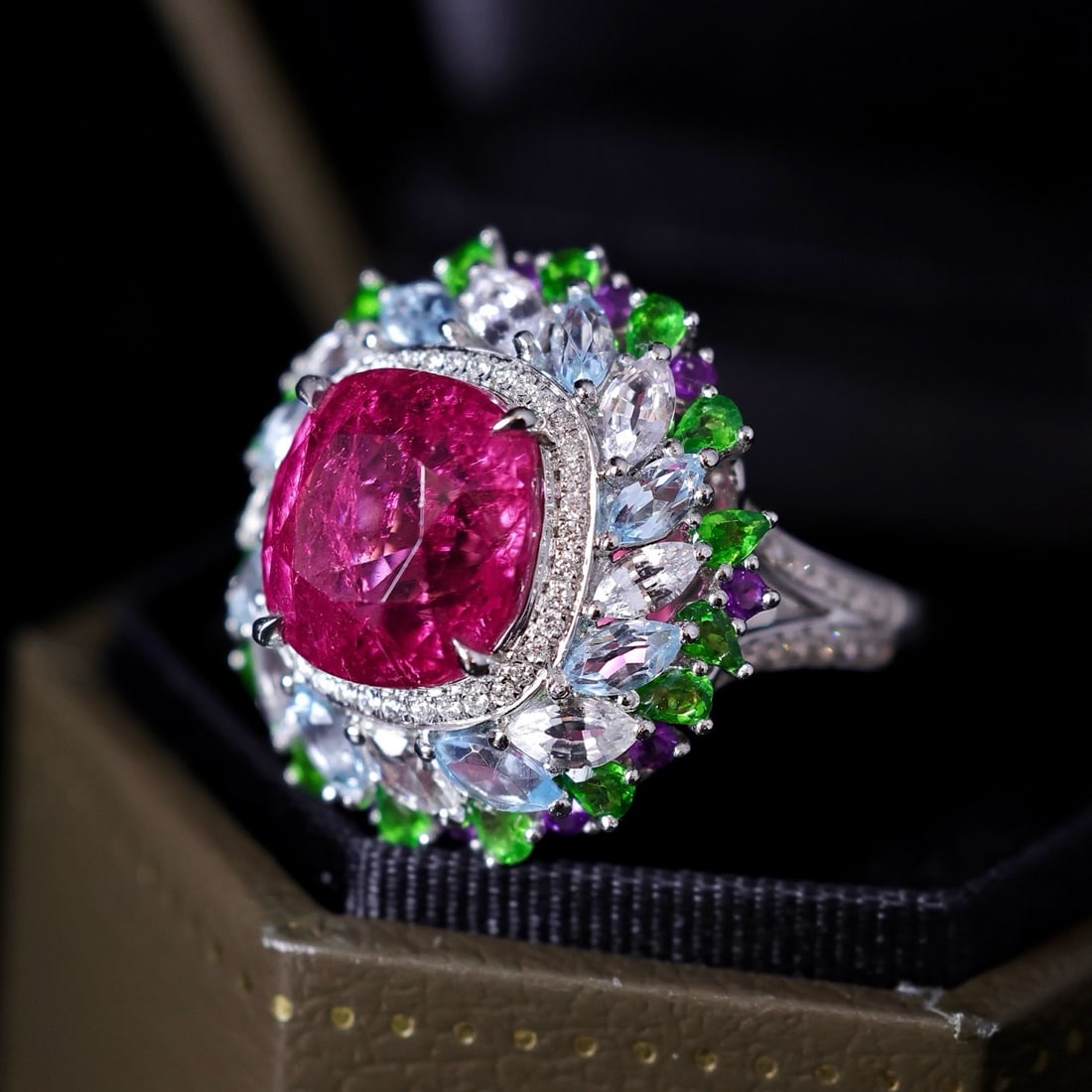 14k Gold 7.35 Ctw Natural Tourmaline & Diamond Ring - 3