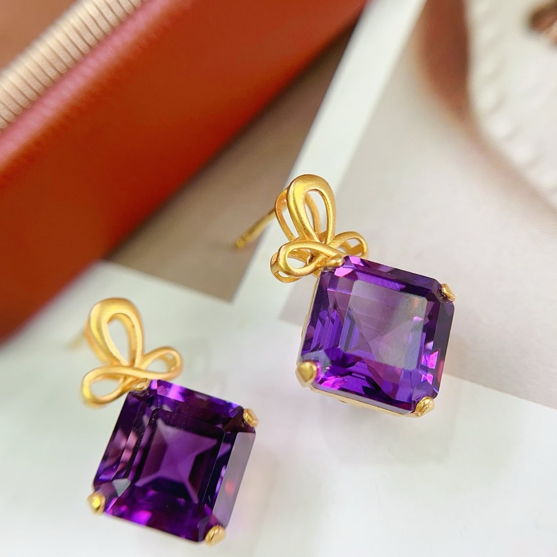 14k Gold 11.8 Ct Natural Amethyst Earrings - 5