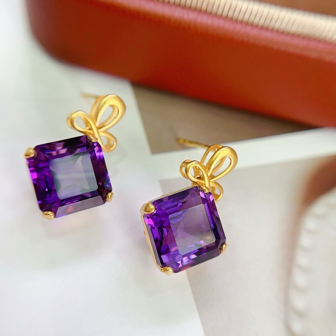 14k Gold 11.8 Ct Natural Amethyst Earrings - 6
