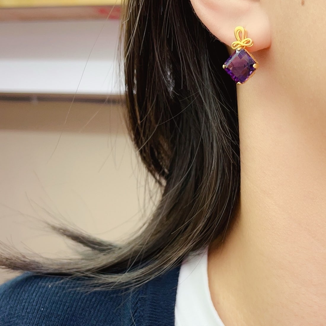 14k Gold 11.8 Ct Natural Amethyst Earrings - 7
