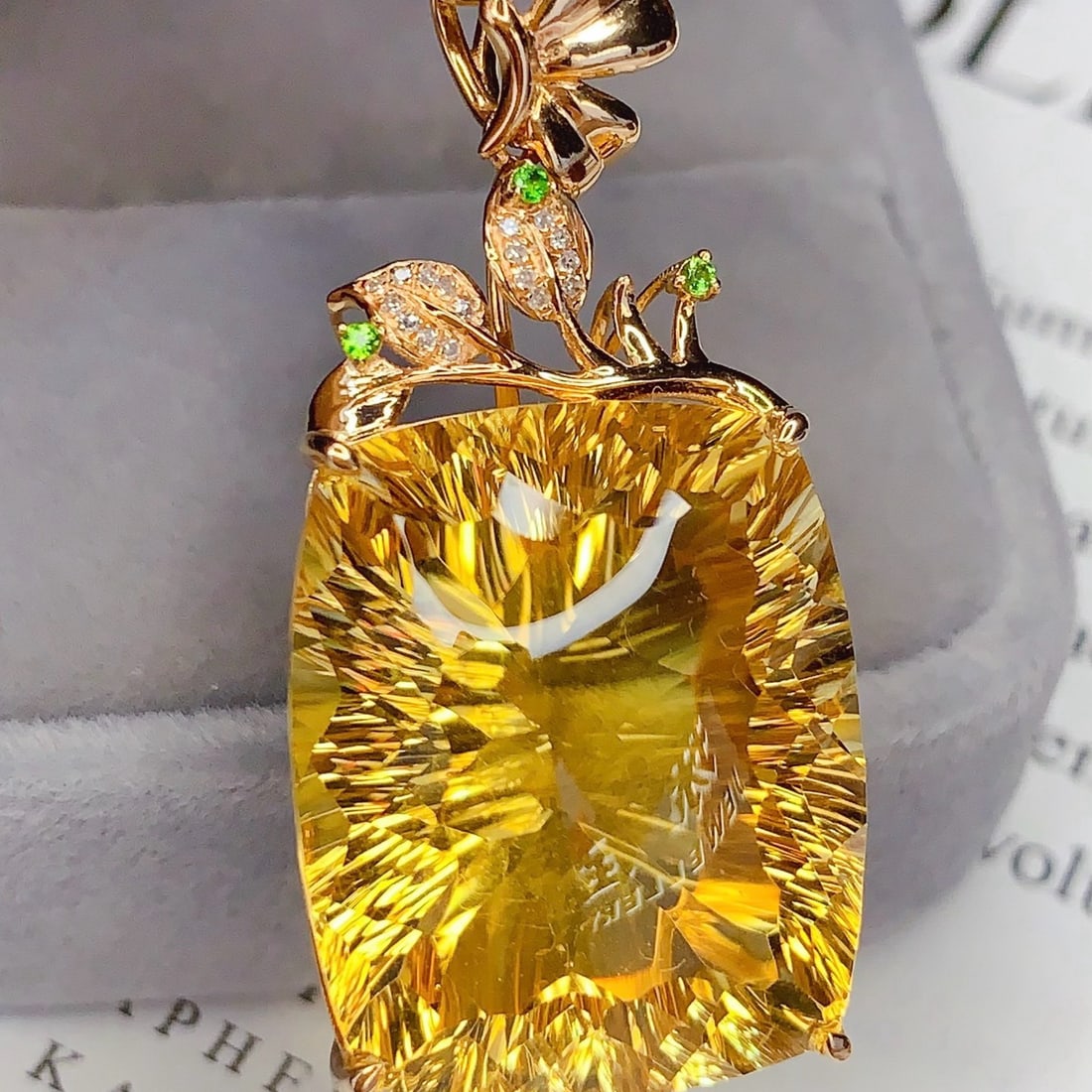 14k Gold 39.1 Ct Natural Citrine & Diamond Pendant( Without Chain ) - 3