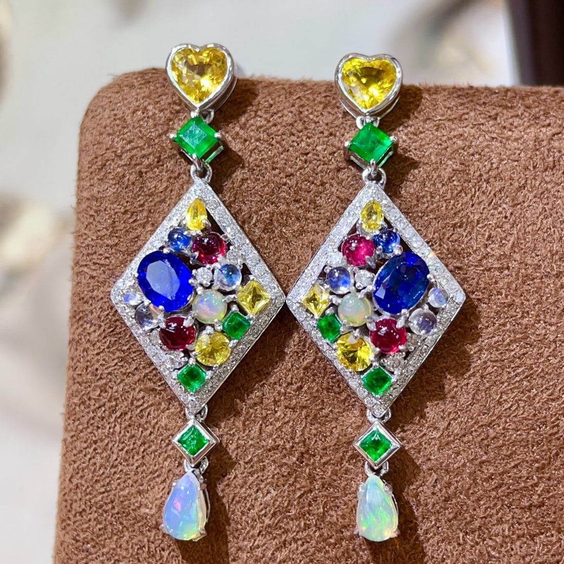 14k Gold 3.71 Ctw Natural Coloured Gemstone & Diamond Earrings: Ref:231057024 // gold content:14k gold // main gemstone:coloured gemstone // shape:multiple // carat weight:3. 2ct // color:color // treatment:natural // // adjacent gemstone 2 : diamond // shape:roun