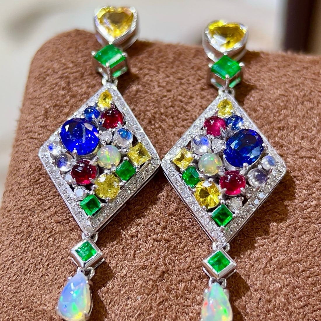 14k Gold 3.71 Ctw Natural Coloured Gemstone & Diamond Earrings - 3