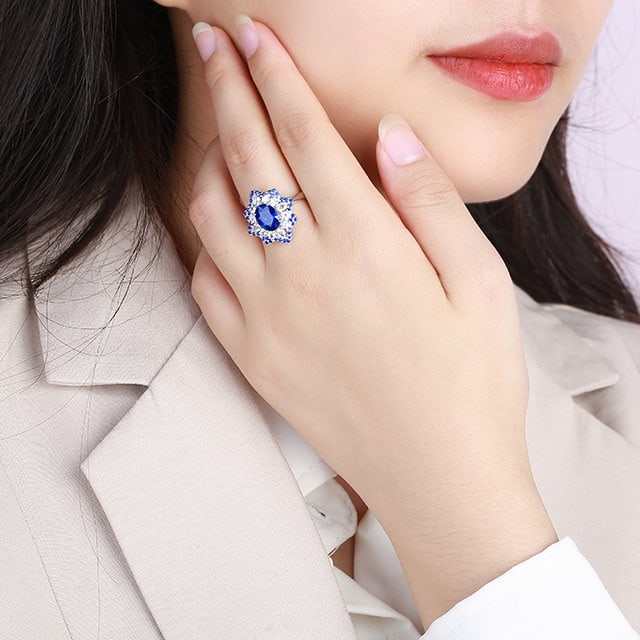 14k Gold 3.48 Ctw Natural Sapphire & Sapphire Ring - 5