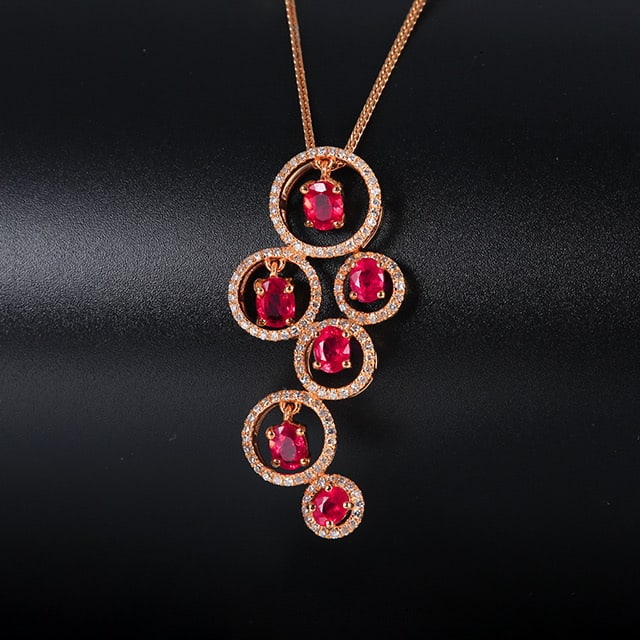 14k Gold 2.16 Ctw Natural Ruby & Diamond Pendant( Without Chain ) - 2