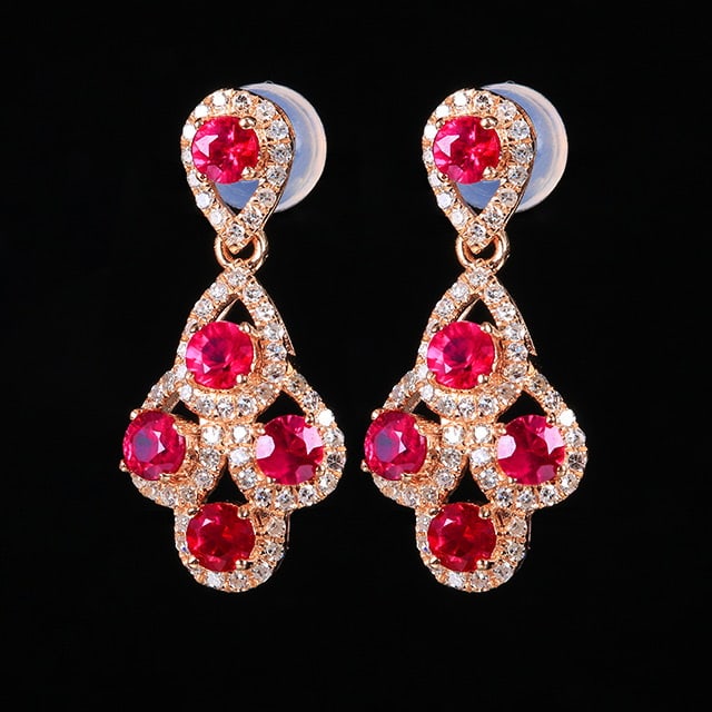 14k Gold 1.66 Ctw Natural Ruby & Diamond Earrings - 2
