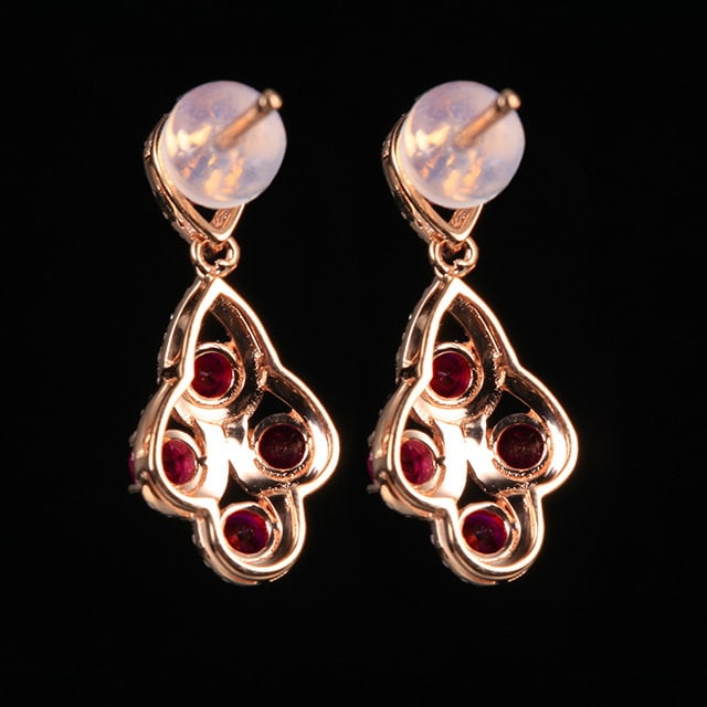 14k Gold 1.66 Ctw Natural Ruby & Diamond Earrings - 4