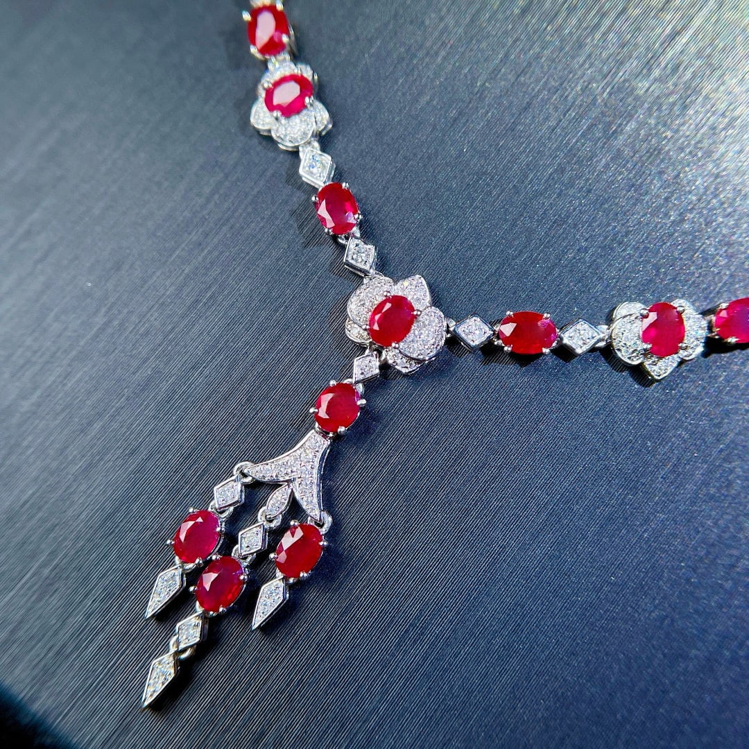 14k Gold 5.02 Ctw Natural Ruby & Diamond Necklace - 2