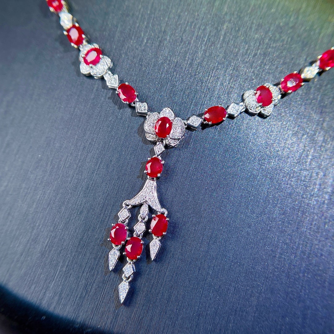 14k Gold 5.02 Ctw Natural Ruby & Diamond Necklace - 3