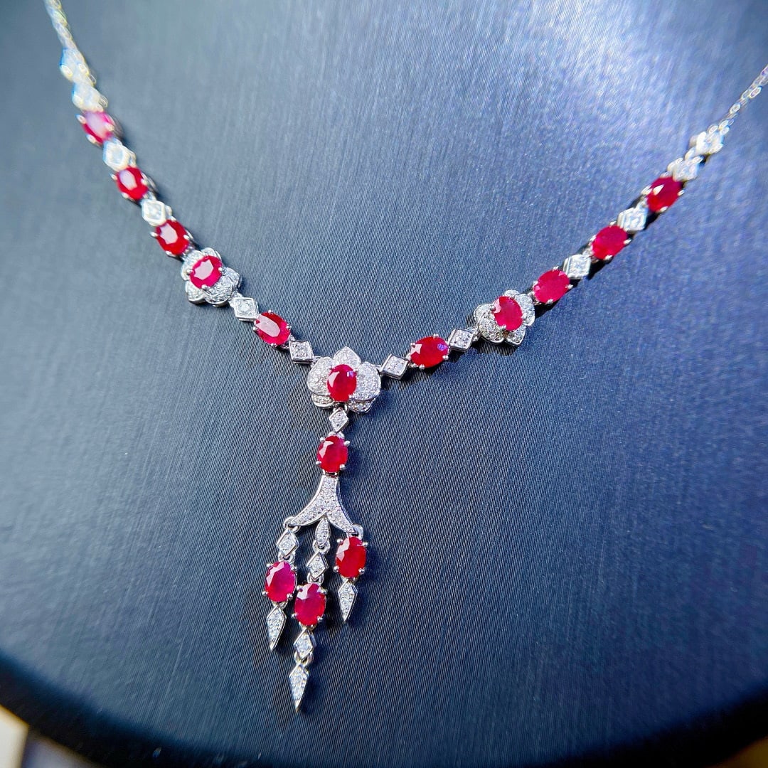 14k Gold 5.02 Ctw Natural Ruby & Diamond Necklace - 4