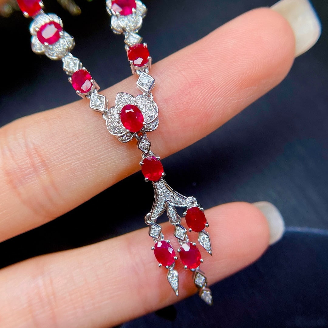 14k Gold 5.02 Ctw Natural Ruby & Diamond Necklace - 6