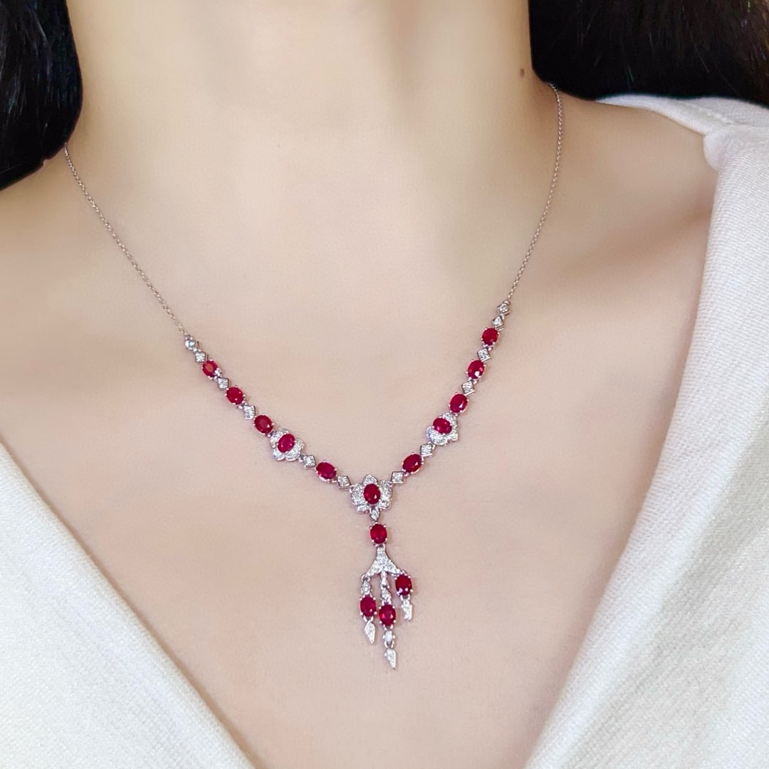 14k Gold 5.02 Ctw Natural Ruby & Diamond Necklace - 7