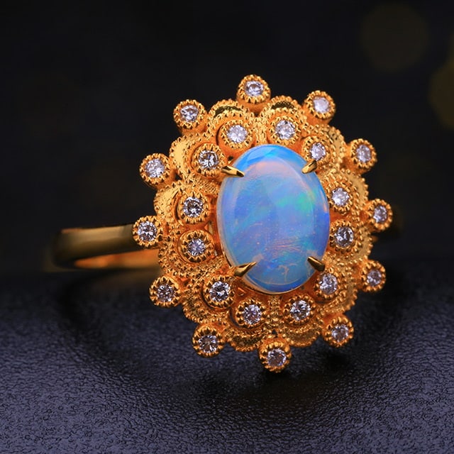 14k Gold 1.01 Ctw Natural Opal & Diamond Ring - 3