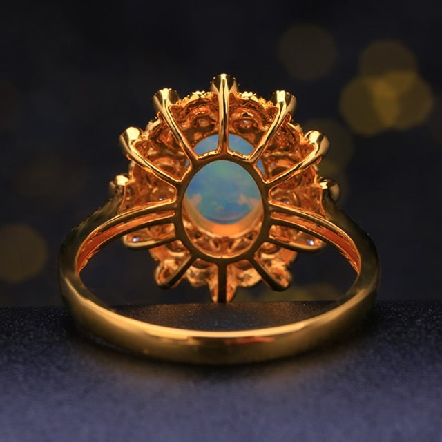14k Gold 1.01 Ctw Natural Opal & Diamond Ring - 4