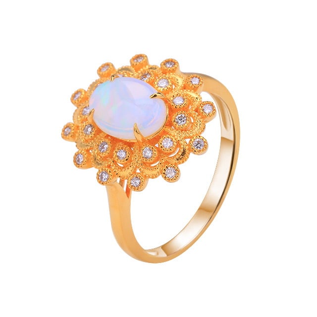 14k Gold 1.01 Ctw Natural Opal & Diamond Ring - 5