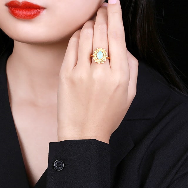 14k Gold 1.01 Ctw Natural Opal & Diamond Ring - 6