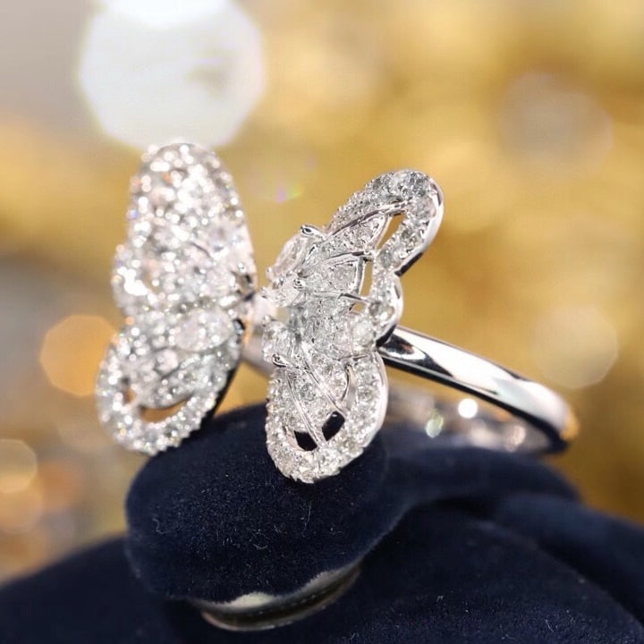 14k Gold 0.9 Ct Natural H Diamond & Butterfly Ring - 2