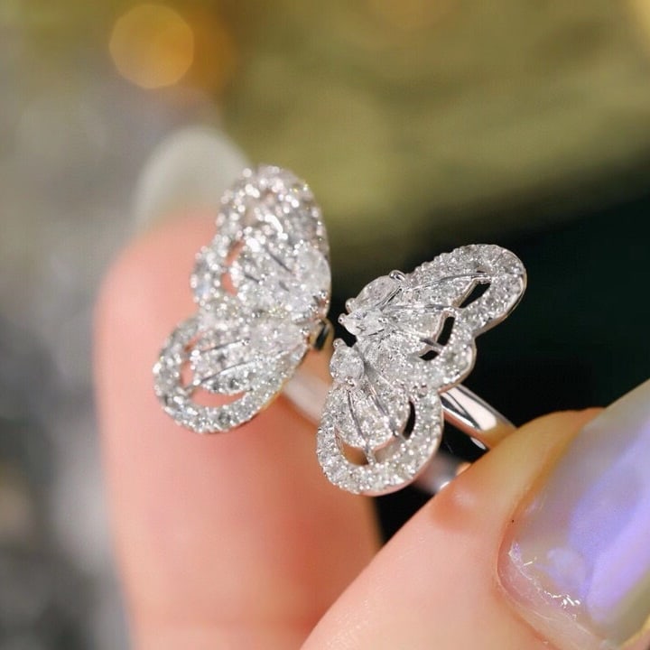 14k Gold 0.9 Ct Natural H Diamond & Butterfly Ring - 3