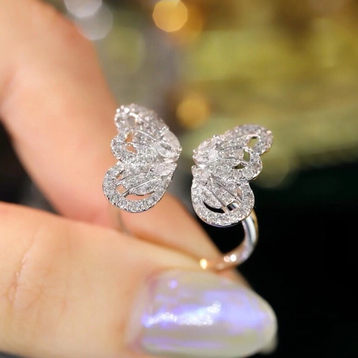 14k Gold 0.9 Ct Natural H Diamond & Butterfly Ring - 5