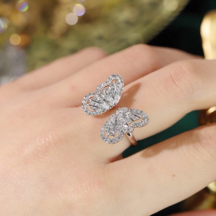 14k Gold 0.9 Ct Natural H Diamond & Butterfly Ring - 6