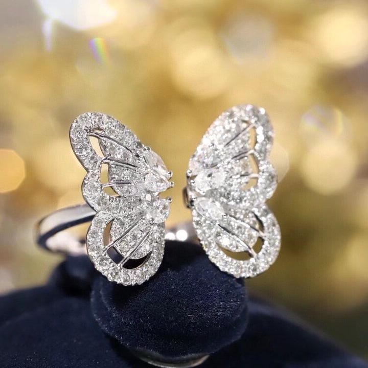 14k Gold 0.9 Ct Natural H Diamond & Butterfly Ring - 7