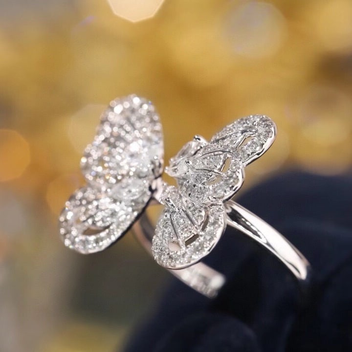 14k Gold 0.9 Ct Natural H Diamond & Butterfly Ring - 8