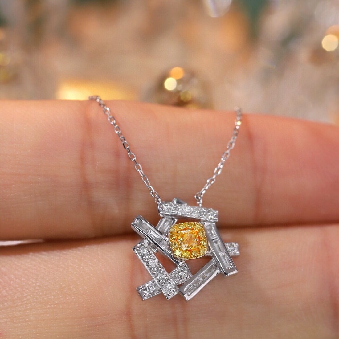 14k Gold 0.50 Ctw Natural Yellow Diamond & Diamond Necklace - 6