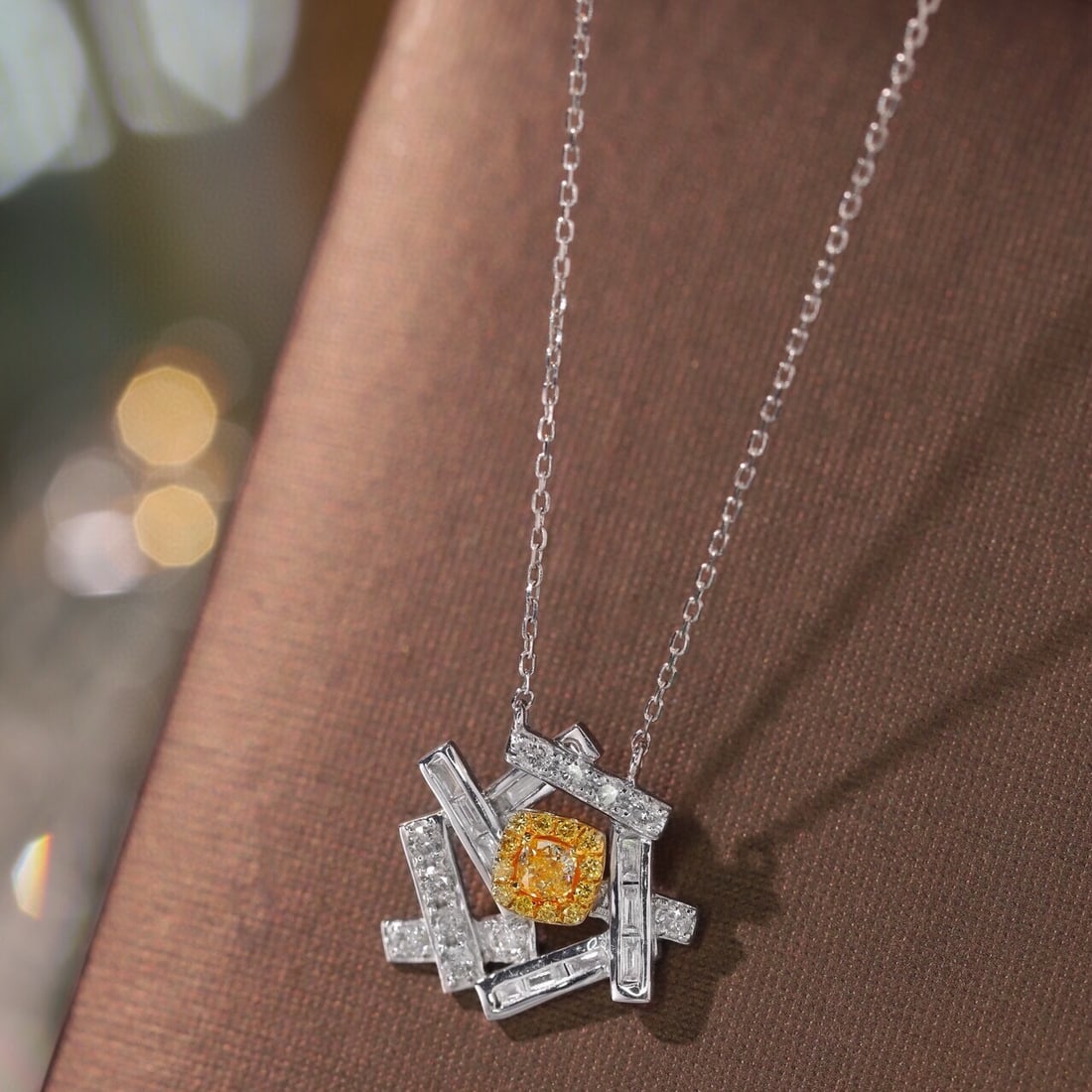 14k Gold 0.50 Ctw Natural Yellow Diamond & Diamond Necklace - 8