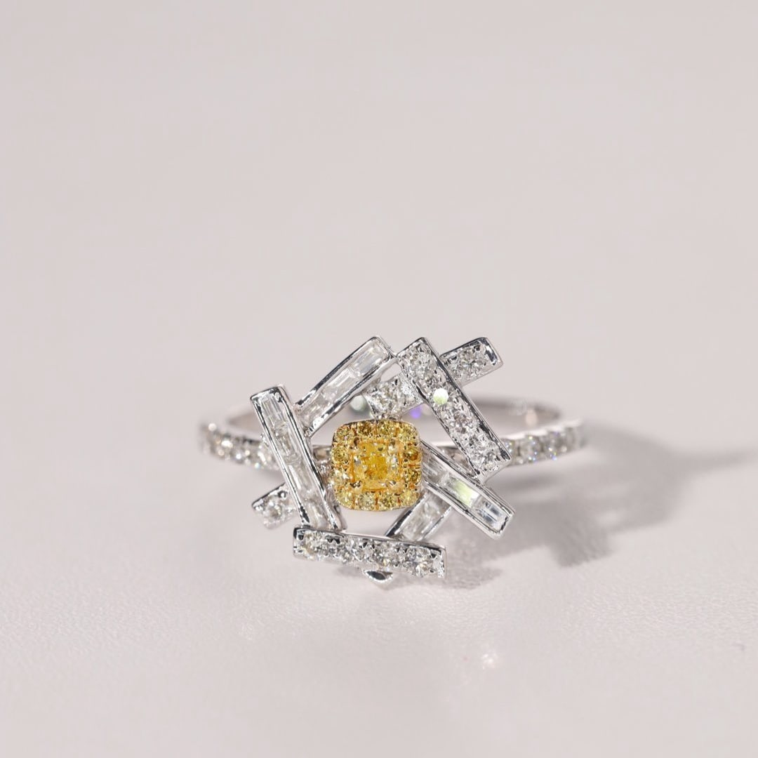 14k Gold 0.6 Ctw Natural Yellow Diamond & Diamond Ring - 2