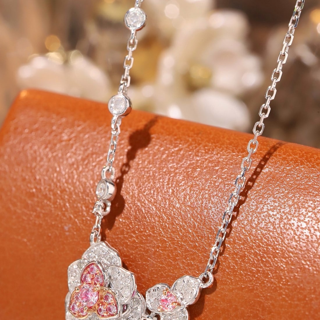 14k Gold 0.45 Ct Natural Pink Diamond & Diamond Necklace - 3