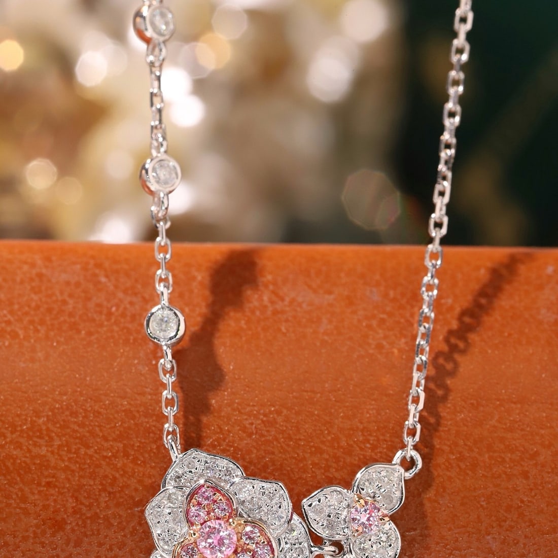 14k Gold 0.45 Ct Natural Pink Diamond & Diamond Necklace - 6