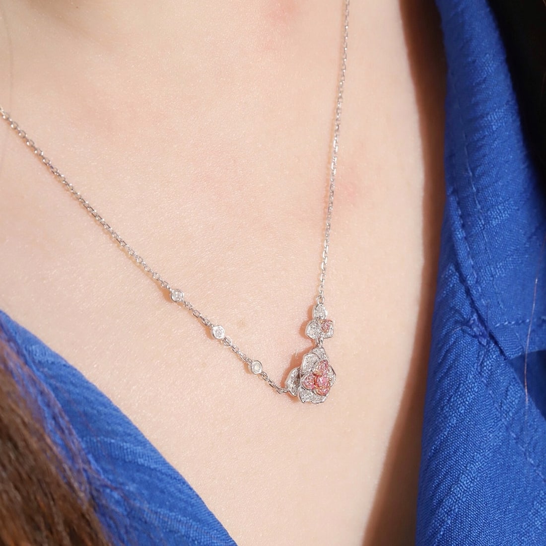 14k Gold 0.45 Ct Natural Pink Diamond & Diamond Necklace - 8