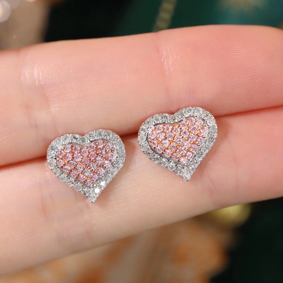 14k Gold 0.8 Ct Natural Pink Diamond & Diamond Earrings - 7